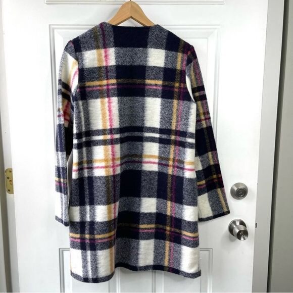 Rachel Zoe Wool Plaid Open Front with Pockets Navy White Pink Jacket Size XS - Picture 5 of 6